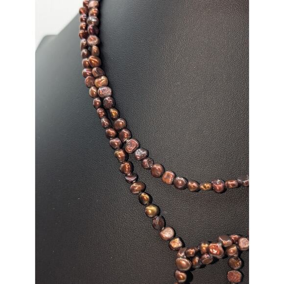 Vintage 52" Genuine Copper & Gold Lariat Style Open Ended Pearl Necklace - Picture 4 of 8